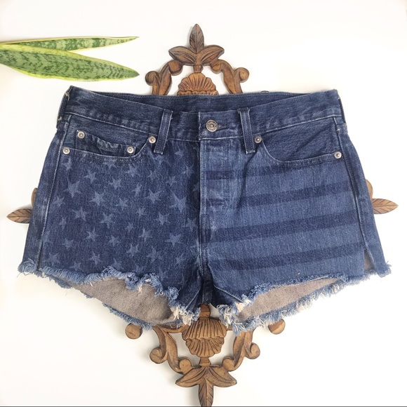 Levi's Pants - LEVI’S AMERICAN FLAG DARK WASH CUT OFF SHORTS